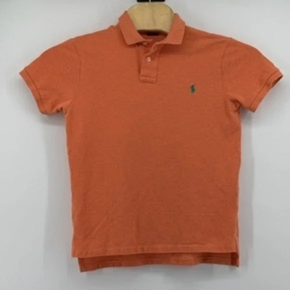 Ralph Lauren Polo Shirt Orange Custom Fit Mens M Green pony‎ - Picture 2 of 7